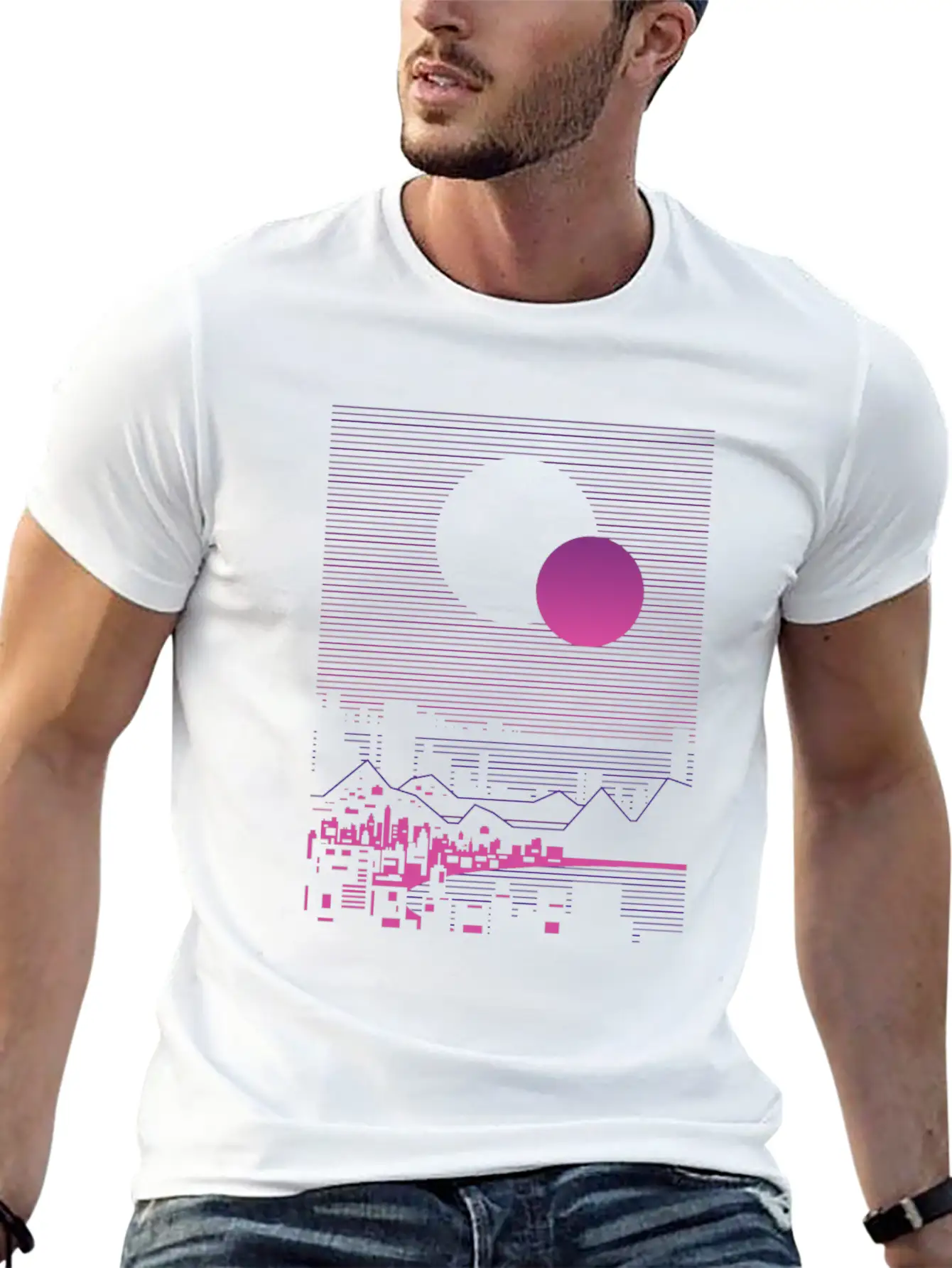 Sun And Moon Lineal Landscape Timeless Short Sleeve Tee – Comfy And Minimalist Design