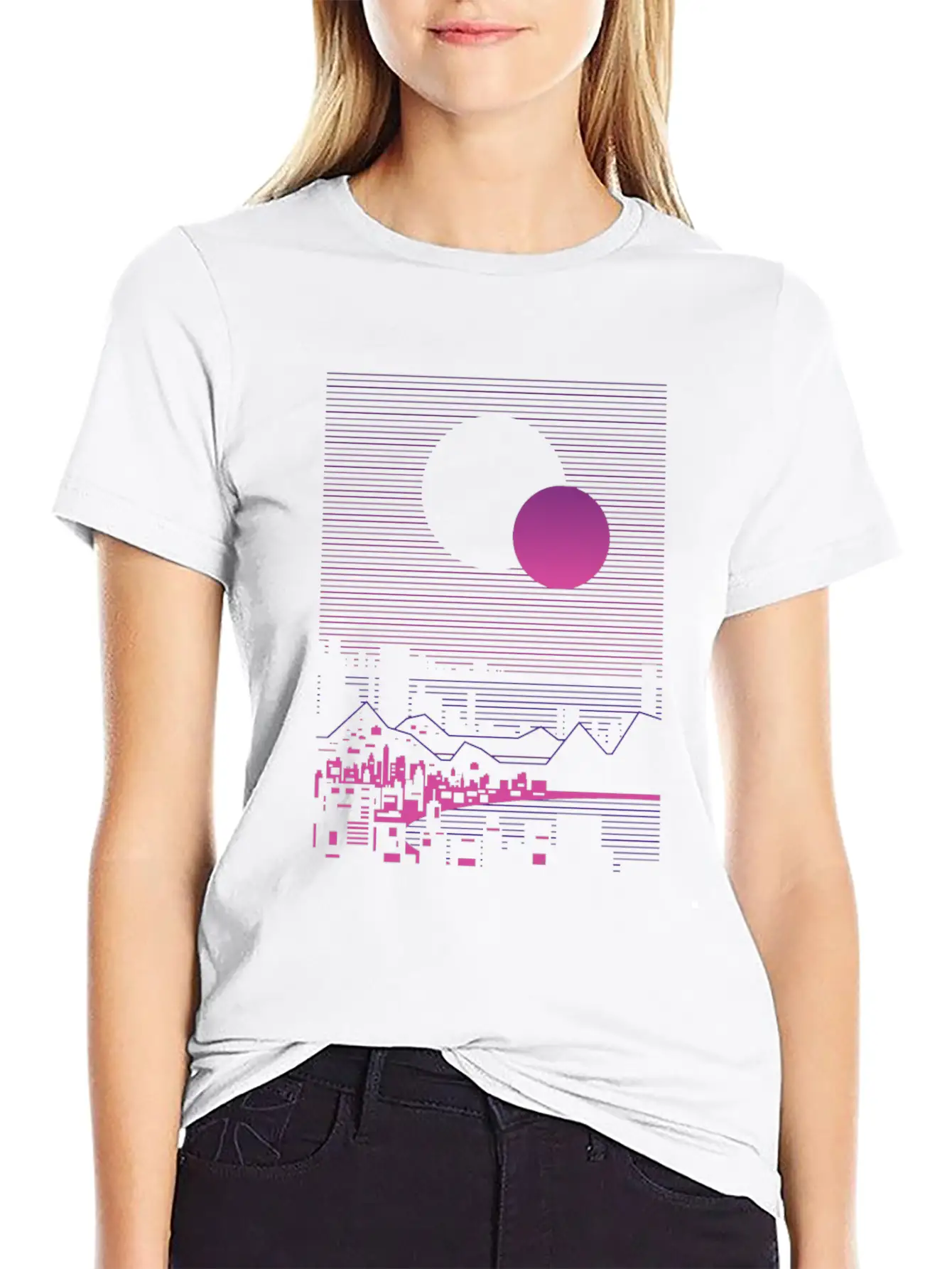 Sun And Moon Lineal Landscape Timeless Short Sleeve Tee – Comfy And Minimalist Design