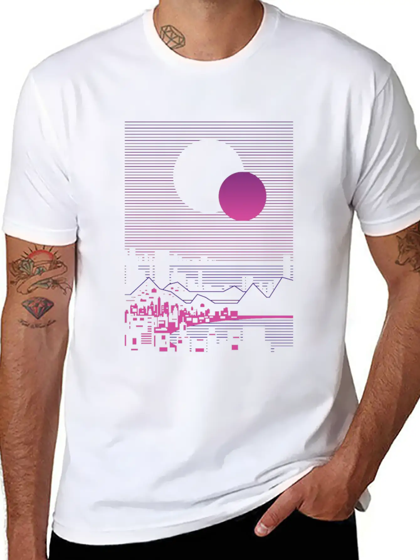 Sun And Moon Lineal Landscape Timeless Short Sleeve Tee – Comfy And Minimalist Design