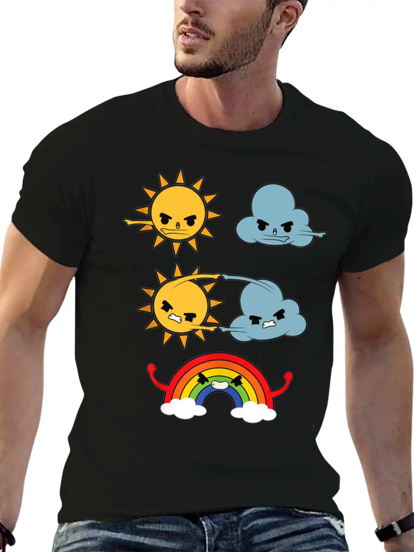 Sun Cloud Rainbow Timeless Short Sleeve Tee – Comfy And Minimalist Design