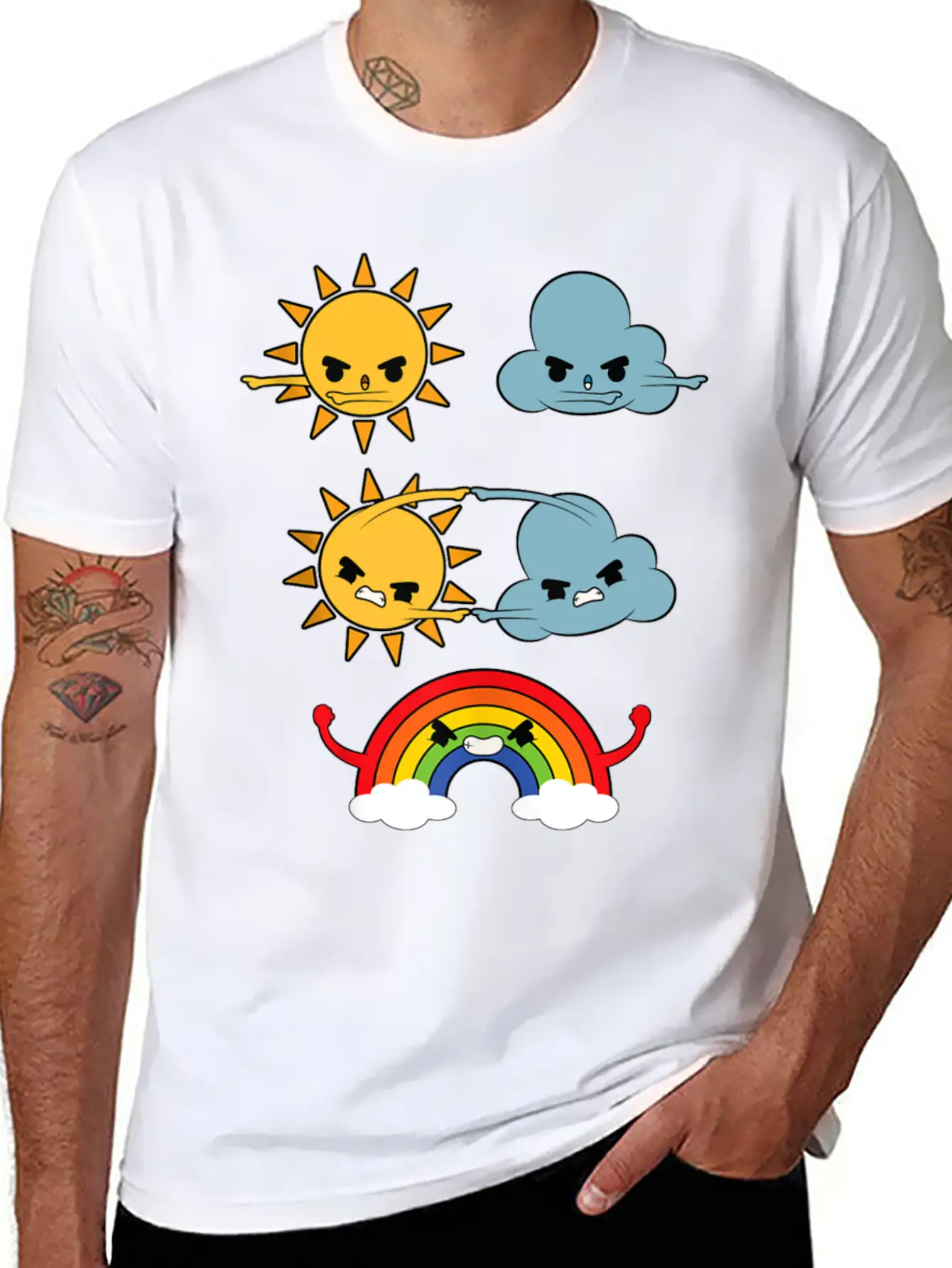 Sun Cloud Rainbow Timeless Short Sleeve Tee – Comfy And Minimalist Design
