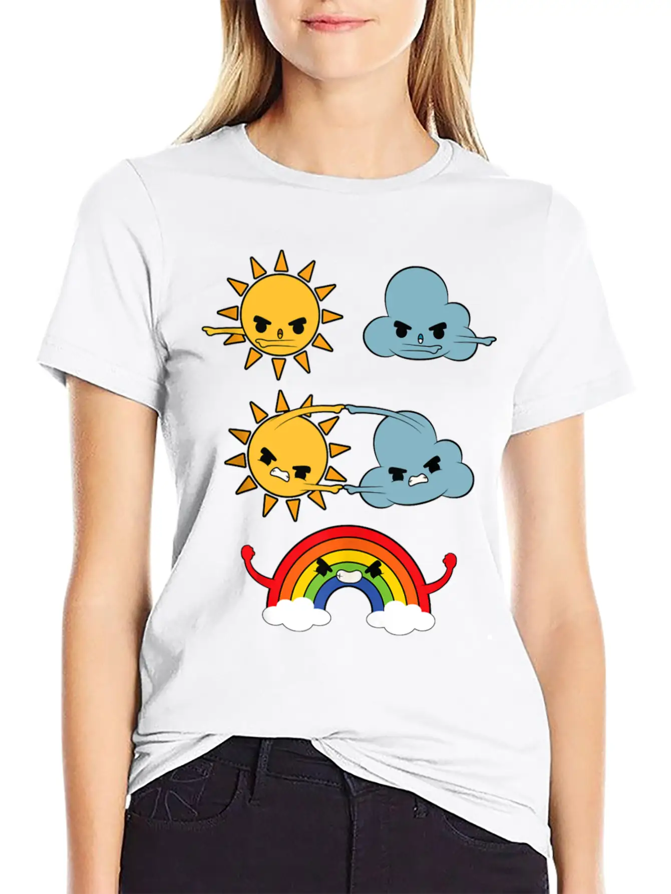 Sun Cloud Rainbow Timeless Short Sleeve Tee – Comfy And Minimalist Design