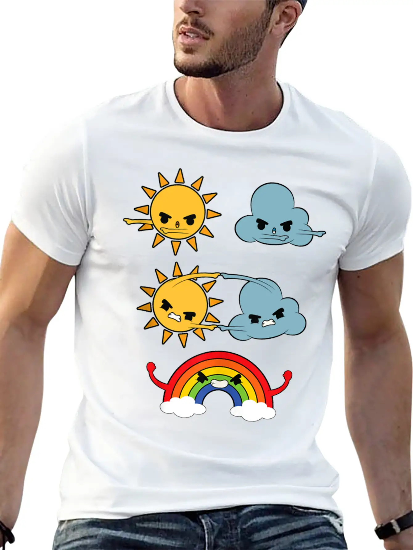 Sun Cloud Rainbow Timeless Short Sleeve Tee – Comfy And Minimalist Design