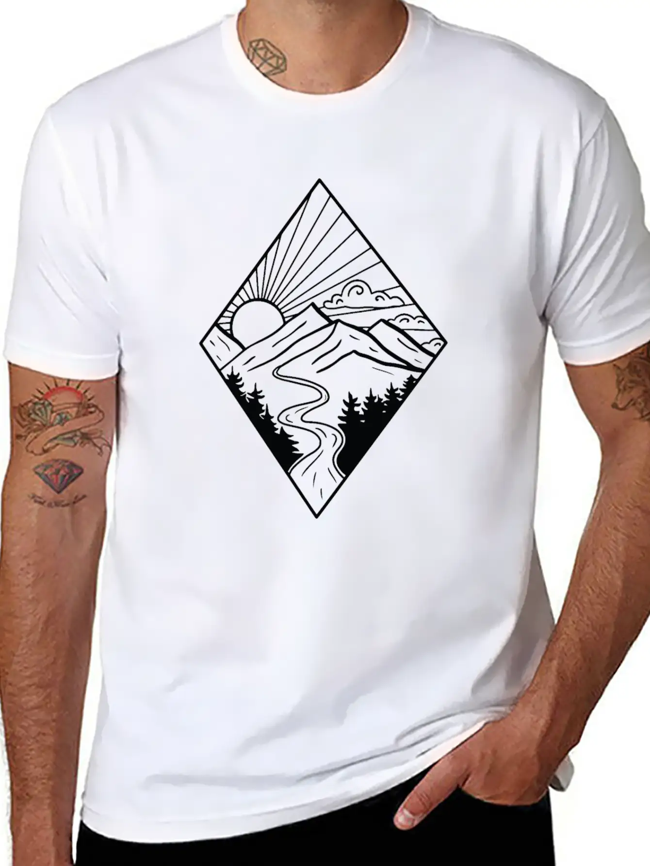 Sunrise Diamond Mountain And River Stylish Everyday T-Shirt – Unisex Basic Cotton Tee