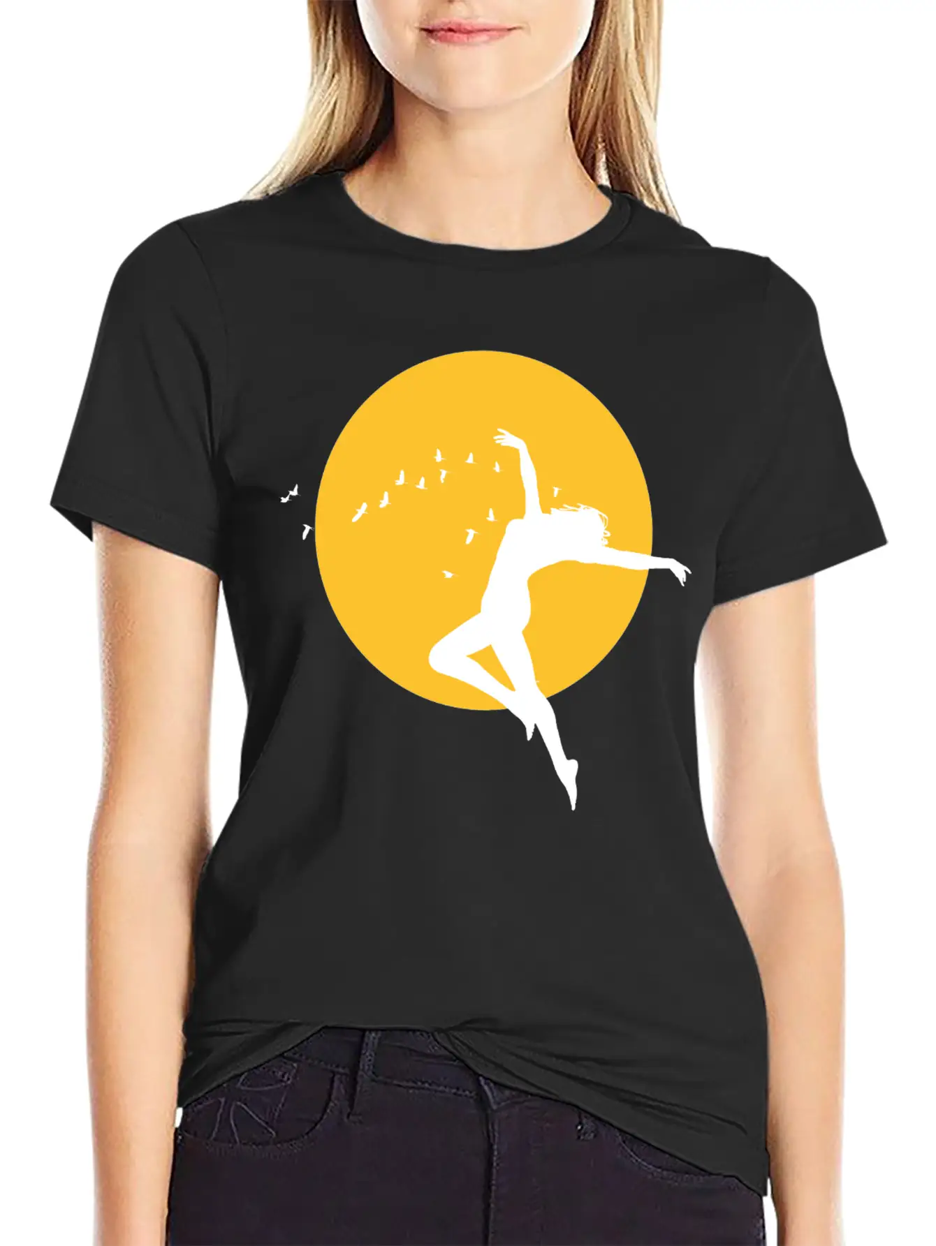 Sunset Freedom Dance Silhouette Design Stylish Everyday T-Shirt – Unisex Basic Cotton Tee