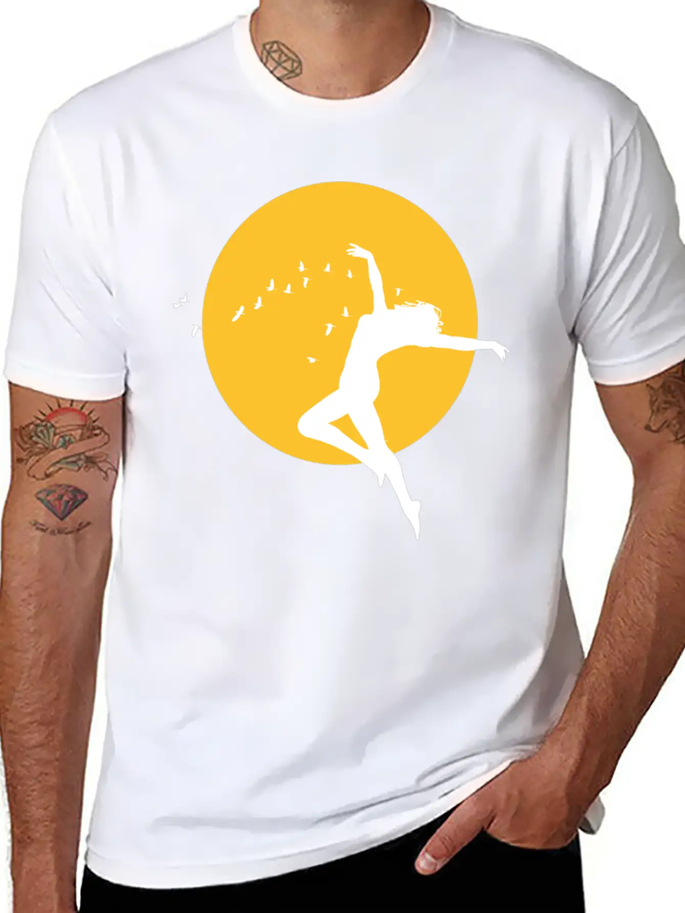 Sunset Freedom Dance Silhouette Design Stylish Everyday T-Shirt – Unisex Basic Cotton Tee