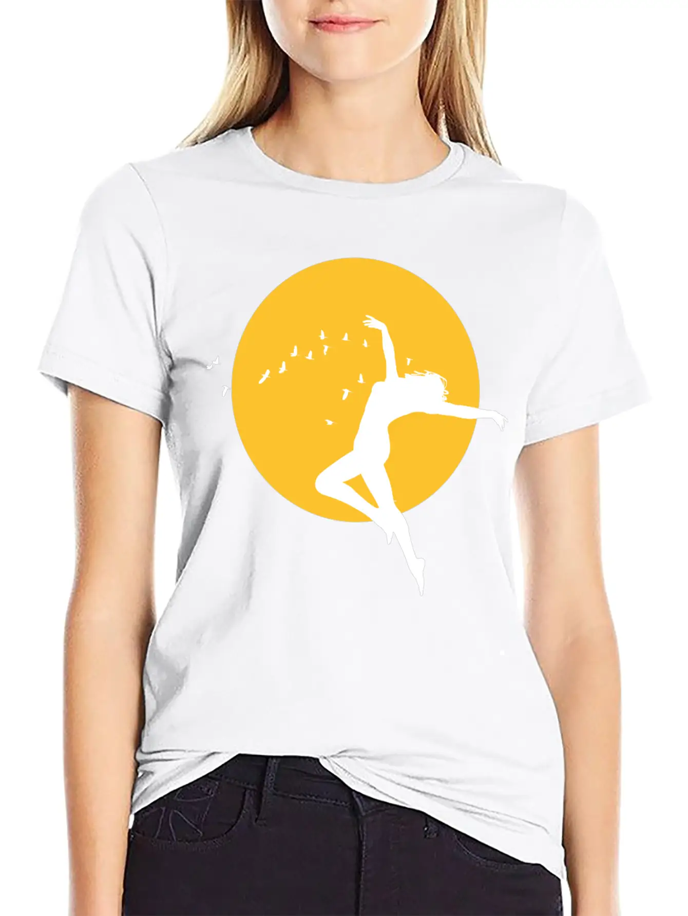 Sunset Freedom Dance Silhouette Design Stylish Everyday T-Shirt – Unisex Basic Cotton Tee