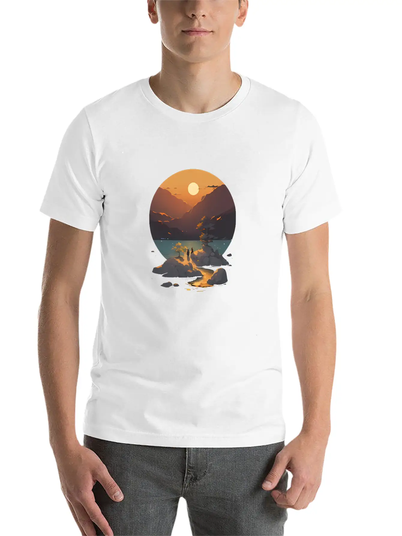 Sunset Mountain Landscape Basic Graphic T-Shirt – Daily Comfort In Soft Cotton