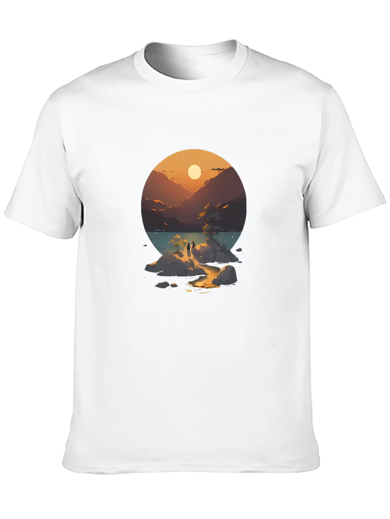 Sunset Mountain Landscape Basic Graphic T-Shirt – Daily Comfort In Soft Cotton