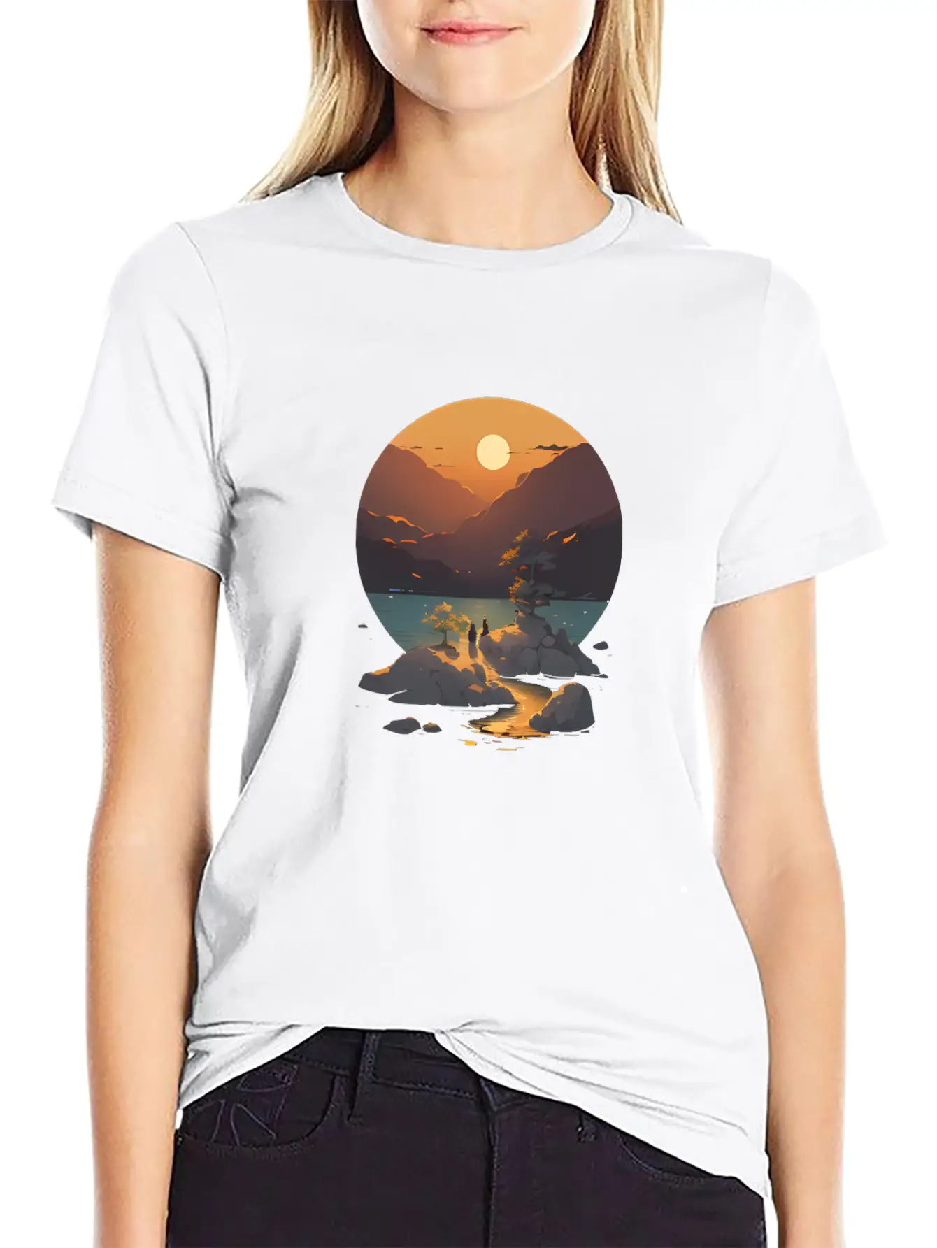 Sunset Mountain Landscape Basic Graphic T-Shirt – Daily Comfort In Soft Cotton