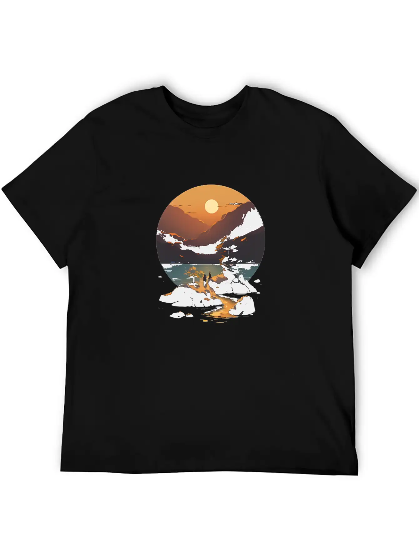Sunset Mountain Landscape Basic Graphic T-Shirt – Daily Comfort In Soft Cotton