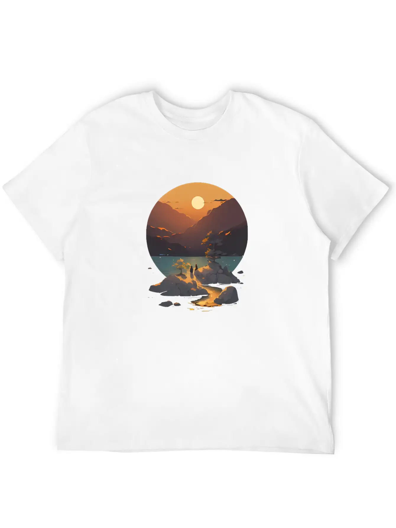 Sunset Mountain Landscape Basic Graphic T-Shirt – Daily Comfort In Soft Cotton