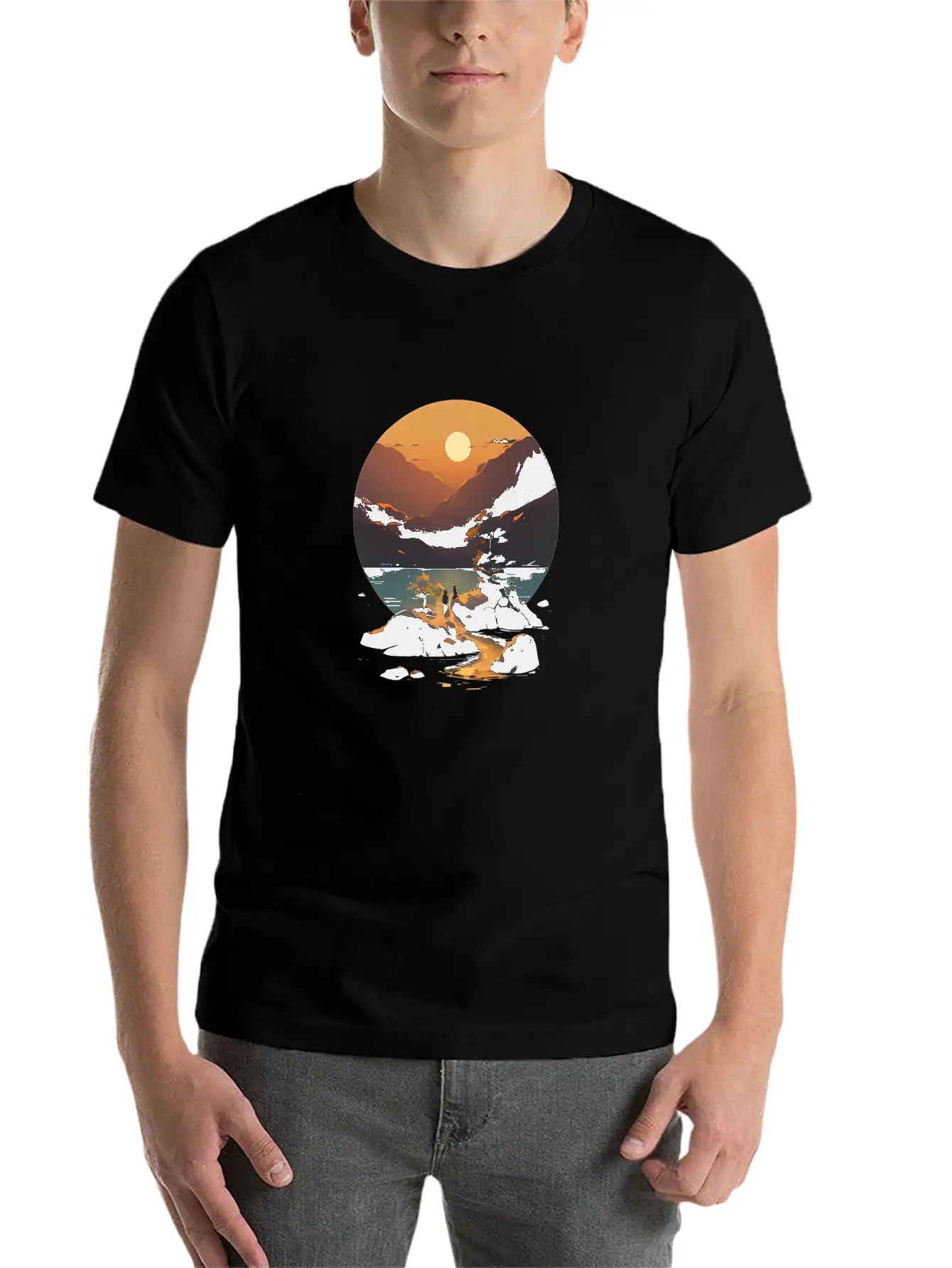 Sunset Mountain Landscape Basic Graphic T-Shirt – Daily Comfort In Soft Cotton