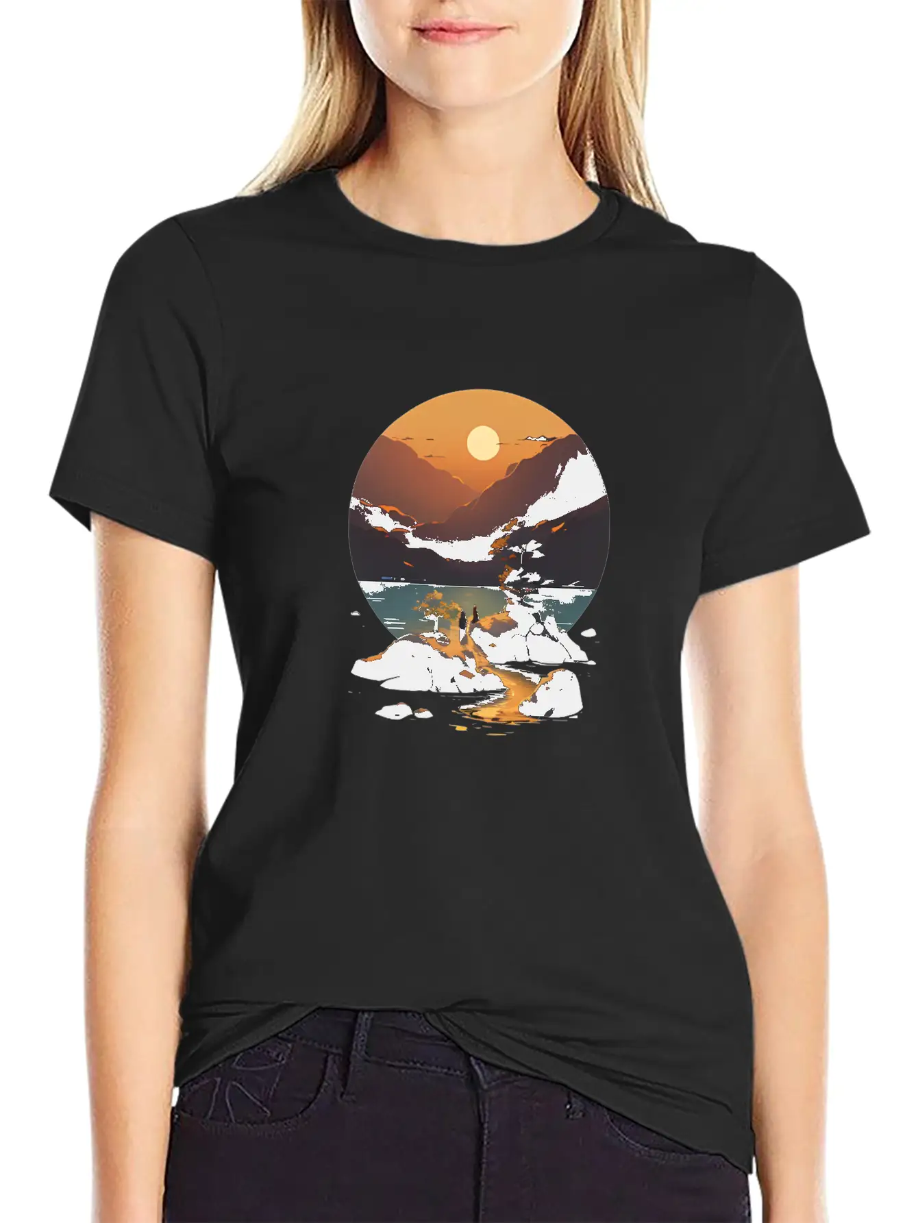 Sunset Mountain Landscape Basic Graphic T-Shirt – Daily Comfort In Soft Cotton