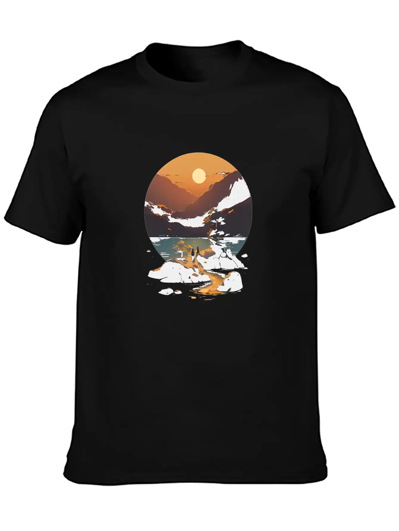 Sunset Mountain Landscape Basic Graphic T-Shirt – Daily Comfort In Soft Cotton