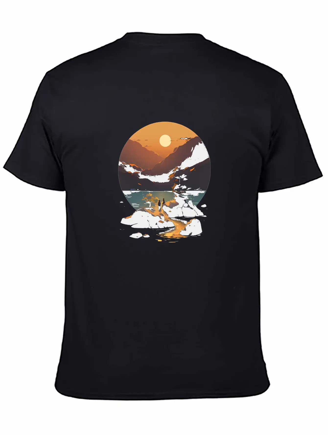 Sunset Mountain Landscape Basic Graphic T-Shirt – Daily Comfort In Soft Cotton