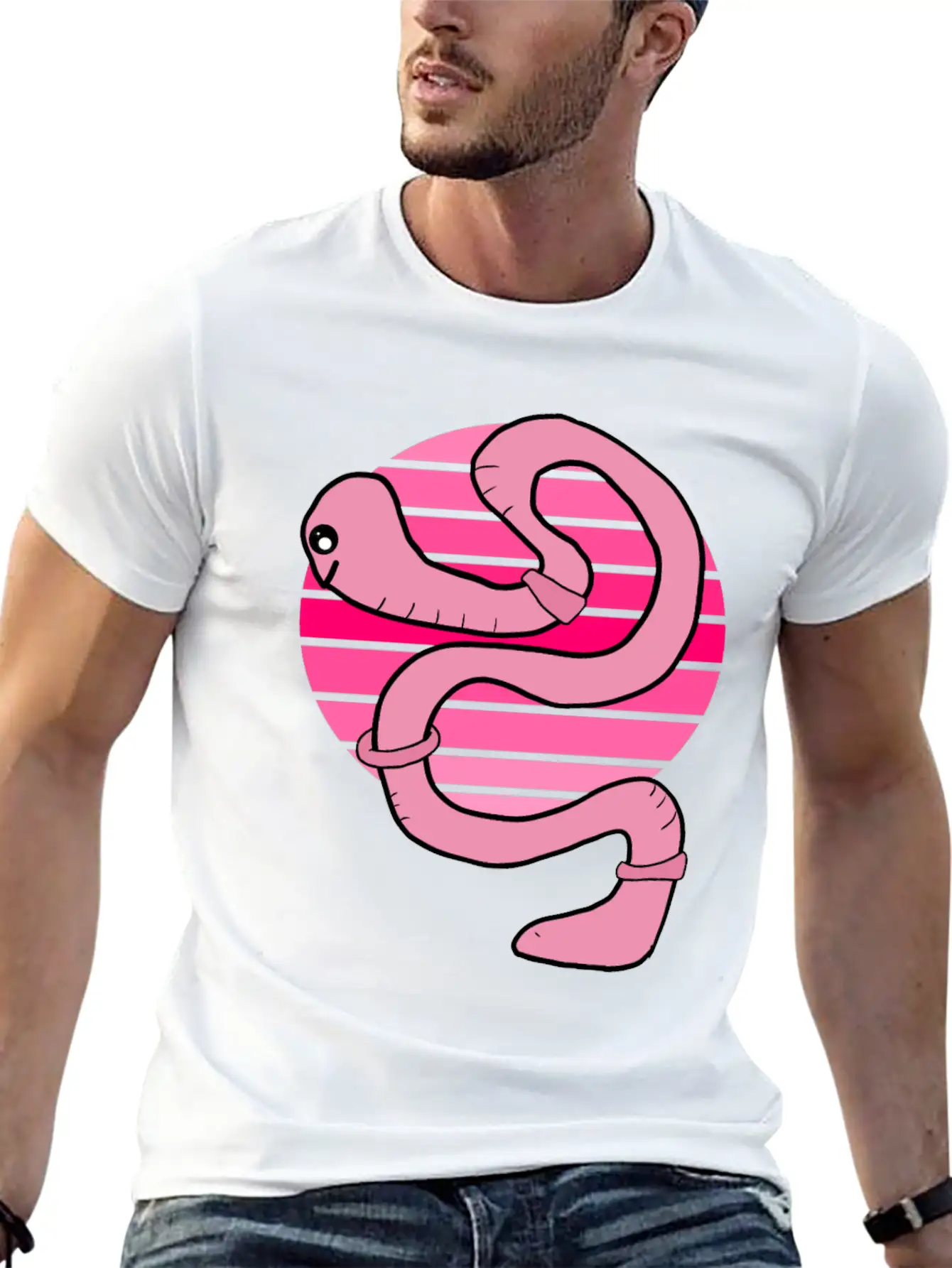Sunset Worm Comfortable Minimalist Graphic Tee – Summer Style Essential