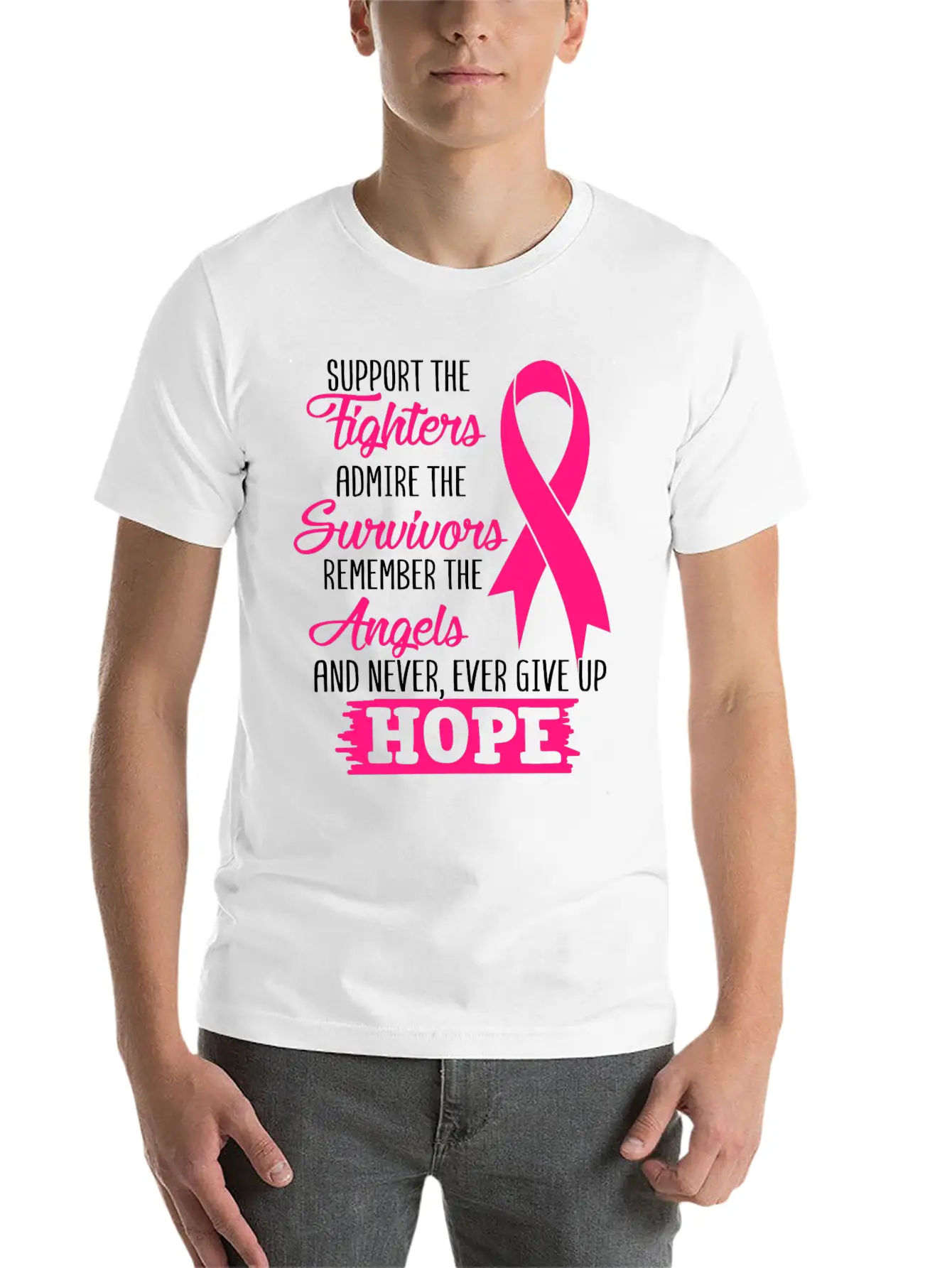 Support The Fighters Breast Cancer Awareness Essential Unisex Summer Tee – Soft Cotton Casual Fit