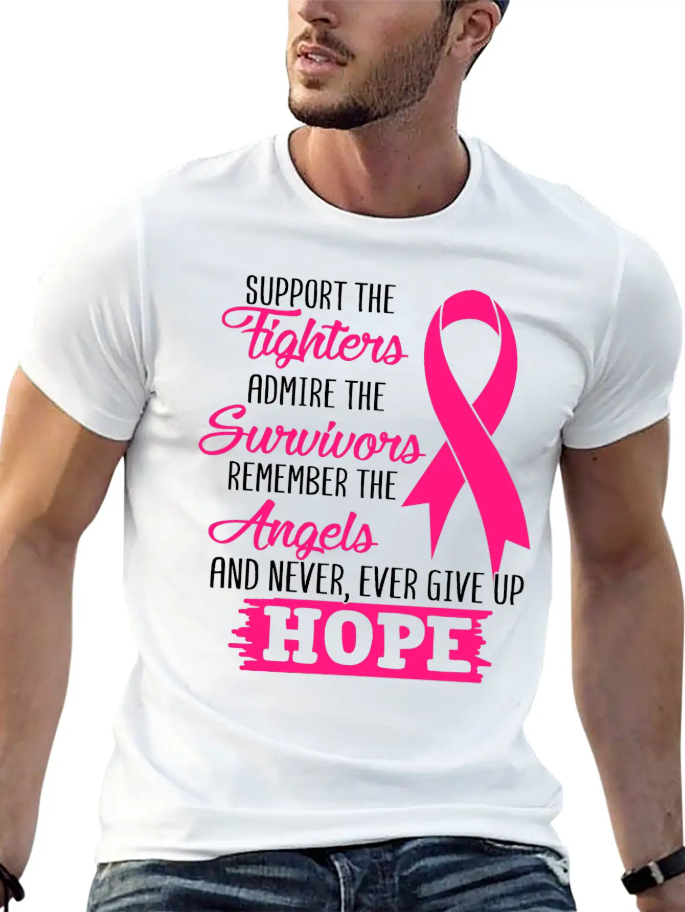 Support The Fighters Breast Cancer Awareness Essential Unisex Summer Tee – Soft Cotton Casual Fit