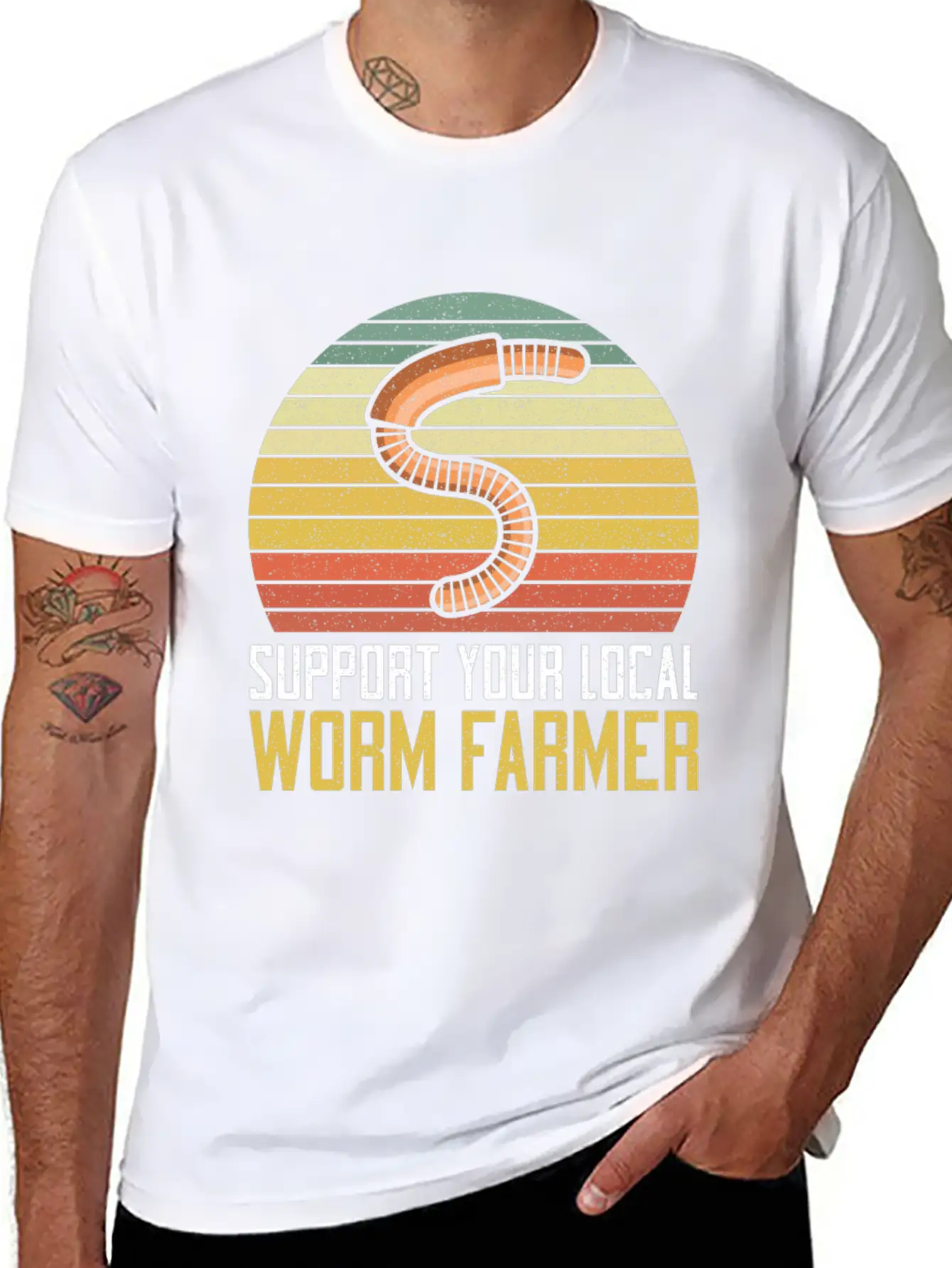 Support Your Local Worm Farmer Compost Unisex Short Sleeve Soft Cotton T-Shirt – Casual Everyday Wear