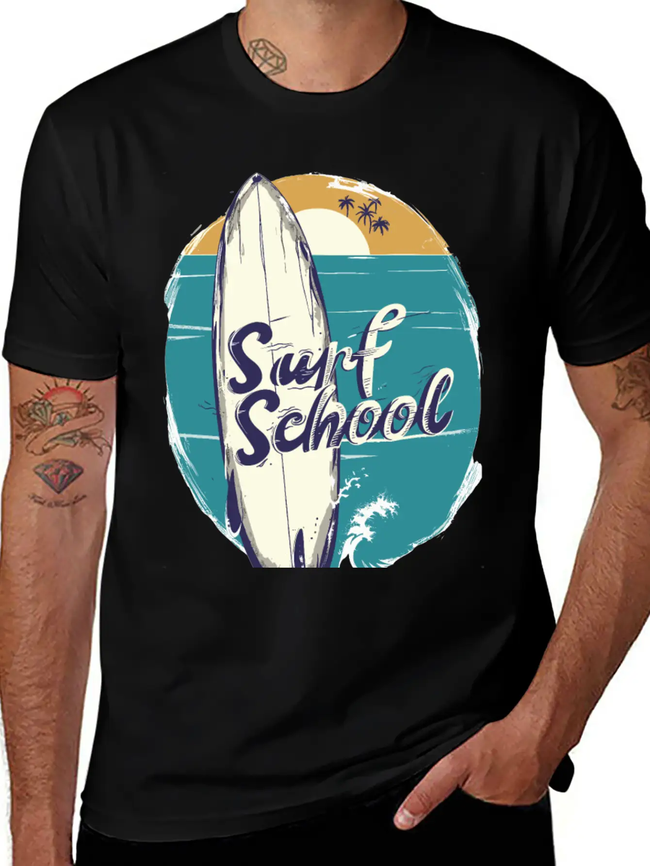 Surfboard With Surf Curse Disco Unisex Short Sleeve Soft Cotton T-Shirt – Casual Everyday Wear