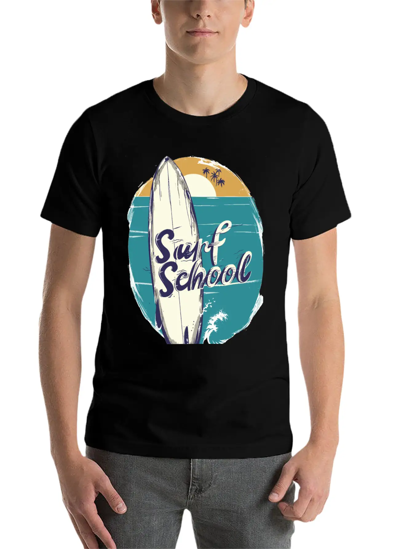 Surfboard With Surf Curse Disco Unisex Short Sleeve Soft Cotton T-Shirt – Casual Everyday Wear