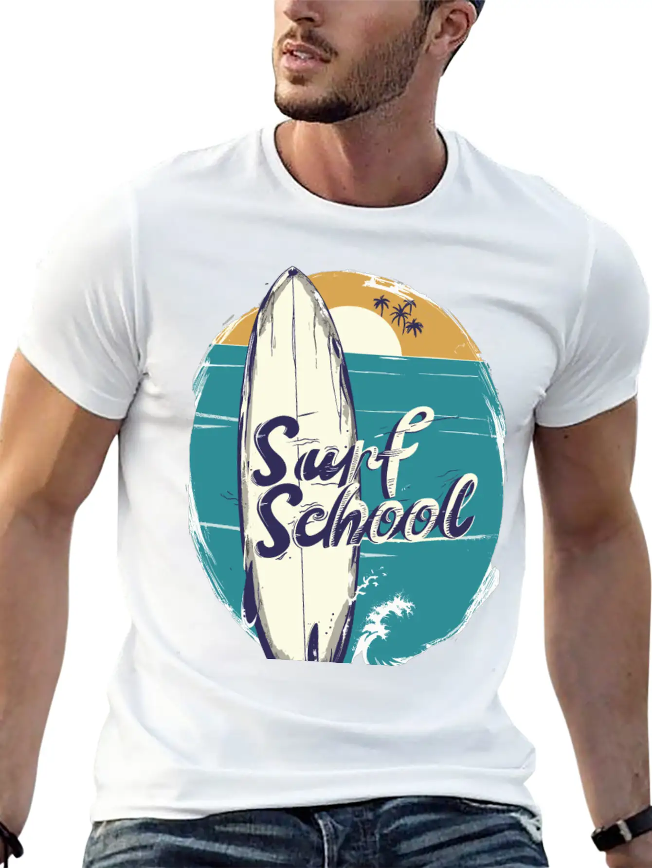 Surfboard With Surf Curse Disco Unisex Short Sleeve Soft Cotton T-Shirt – Casual Everyday Wear