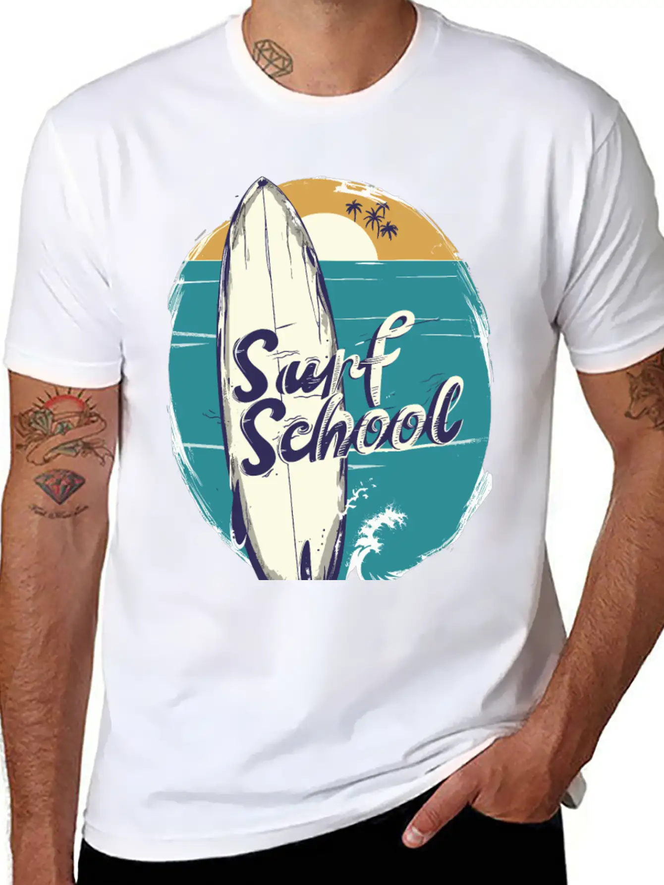 Surfboard With Surf Curse Disco Unisex Short Sleeve Soft Cotton T-Shirt – Casual Everyday Wear