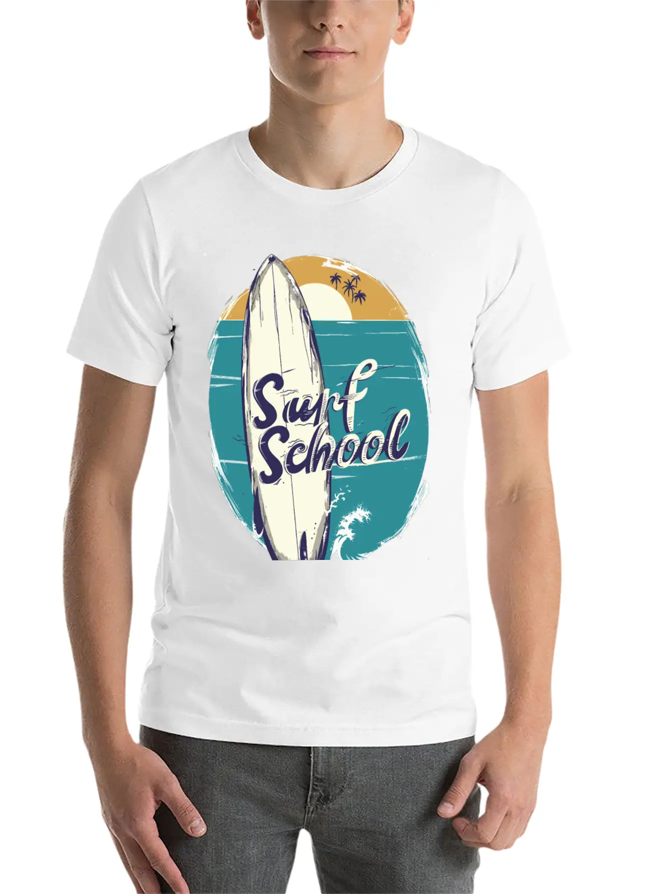 Surfboard With Surf Curse Disco Unisex Short Sleeve Soft Cotton T-Shirt – Casual Everyday Wear