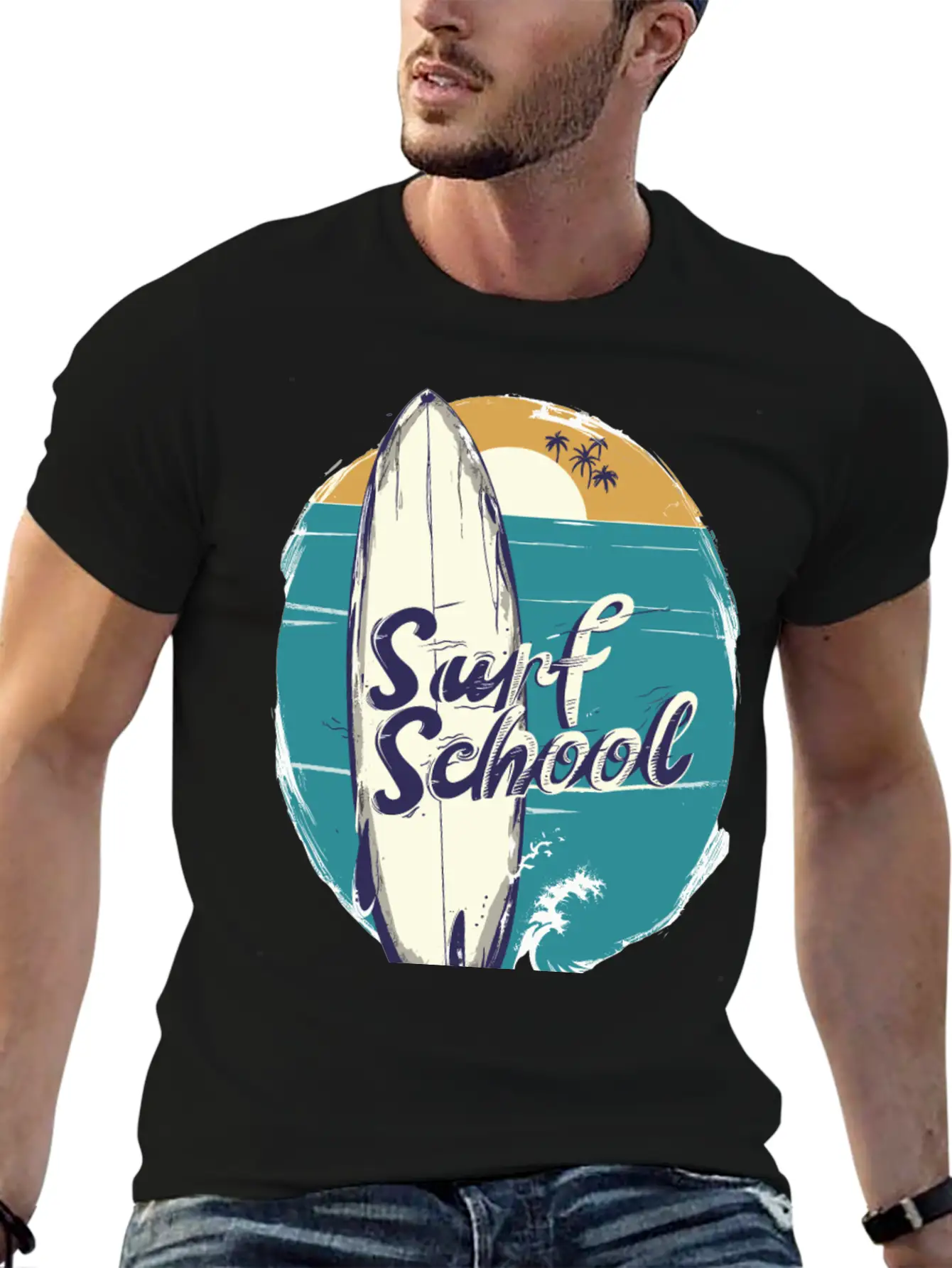 Surfboard With Surf Curse Disco Unisex Short Sleeve Soft Cotton T-Shirt – Casual Everyday Wear