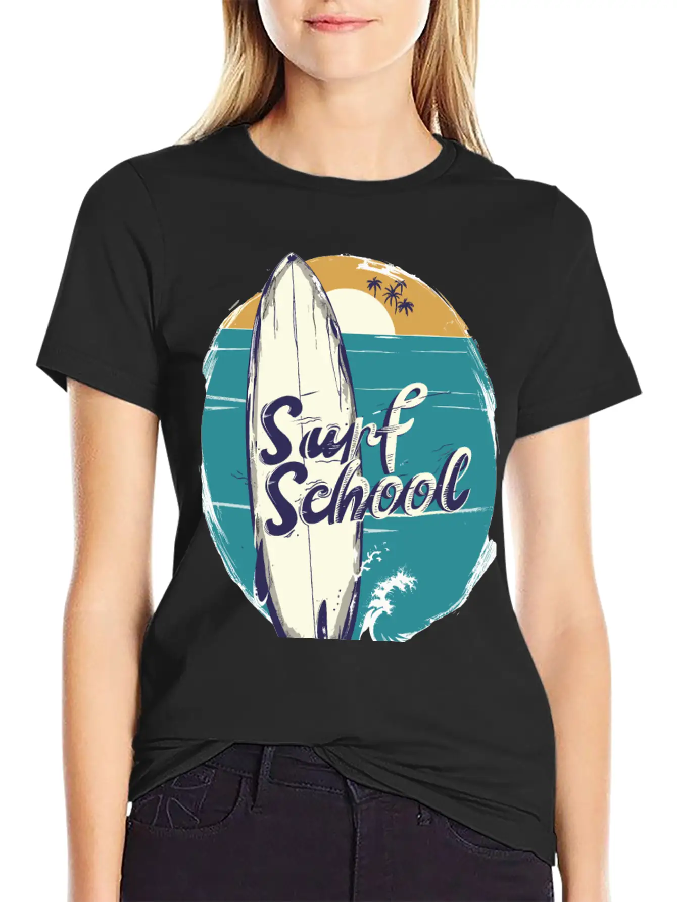 Surfboard With Surf Curse Disco Unisex Short Sleeve Soft Cotton T-Shirt – Casual Everyday Wear