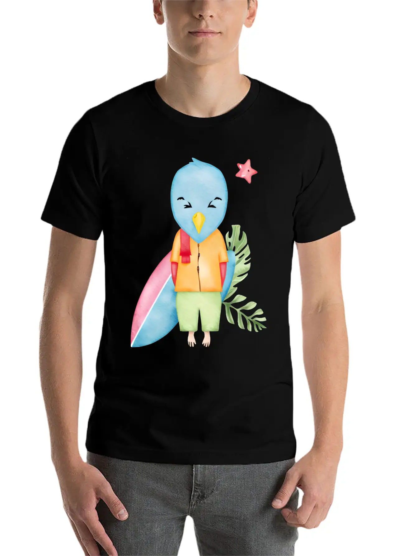 Surfing Blue Bird Watercolor Stylish Everyday T-Shirt – Unisex Basic Cotton Tee
