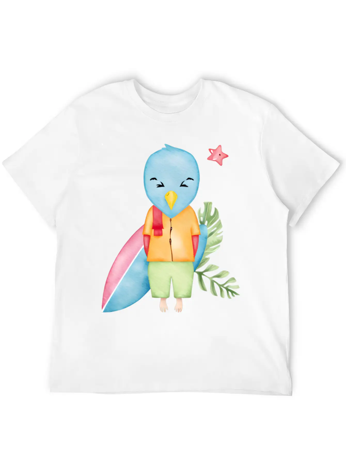 Surfing Blue Bird Watercolor Stylish Everyday T-Shirt – Unisex Basic Cotton Tee