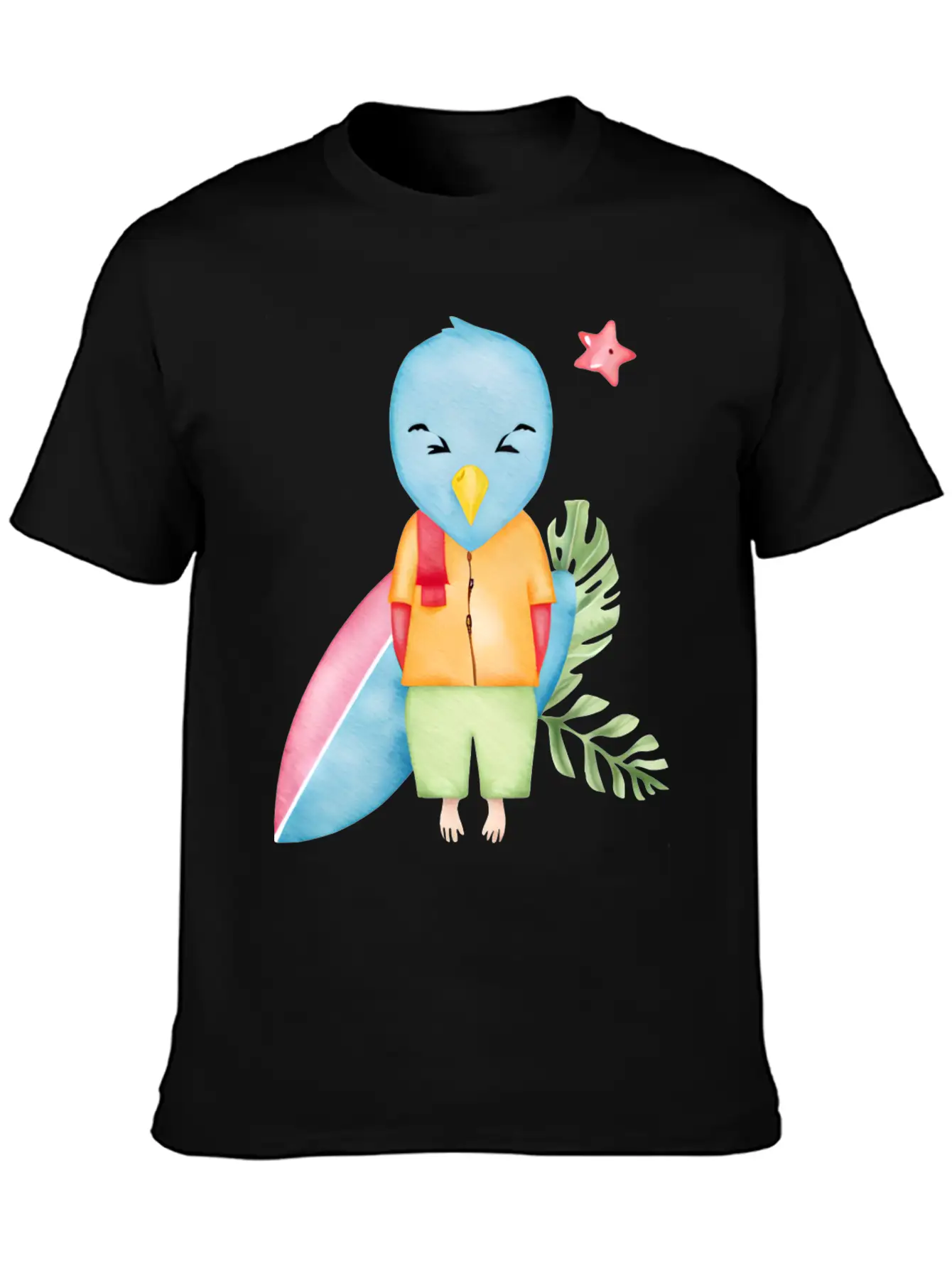 Surfing Blue Bird Watercolor Stylish Everyday T-Shirt – Unisex Basic Cotton Tee