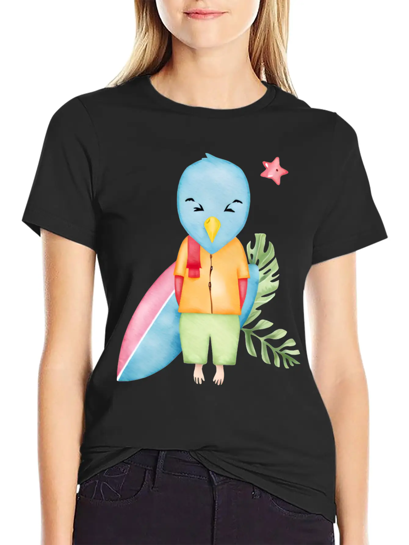 Surfing Blue Bird Watercolor Stylish Everyday T-Shirt – Unisex Basic Cotton Tee