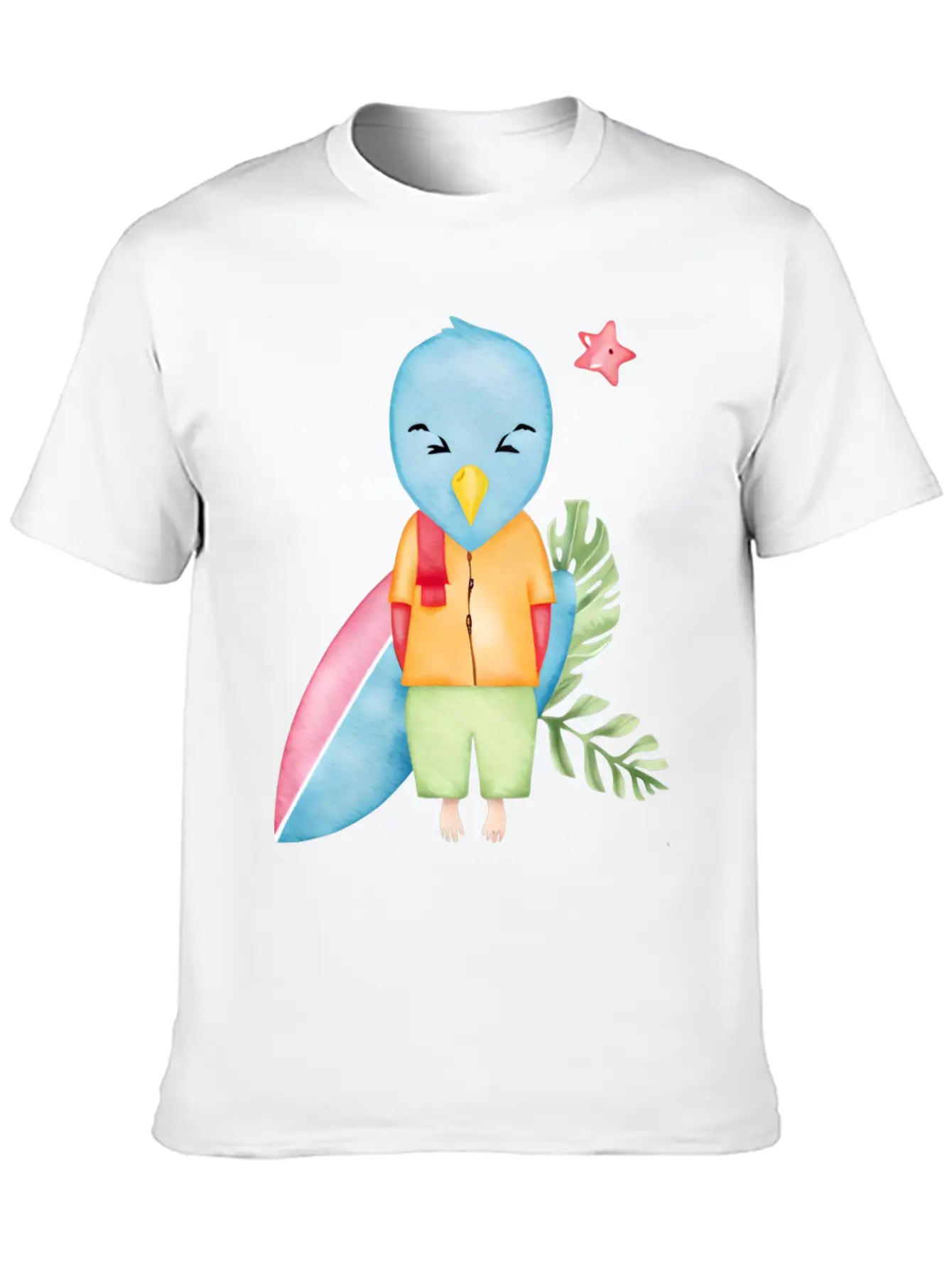Surfing Blue Bird Watercolor Stylish Everyday T-Shirt – Unisex Basic Cotton Tee