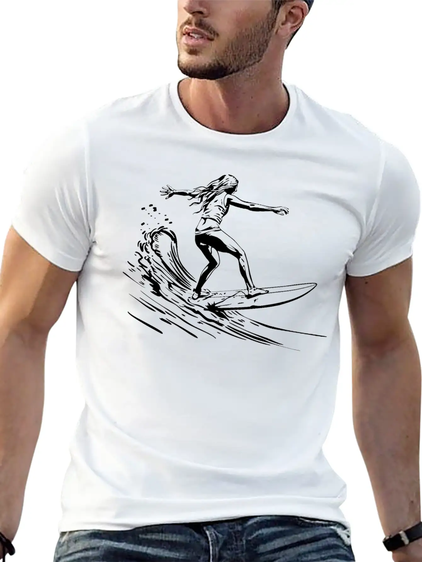 Surfing Girl Unisex Short Sleeve Soft Cotton T-Shirt – Casual Everyday Wear