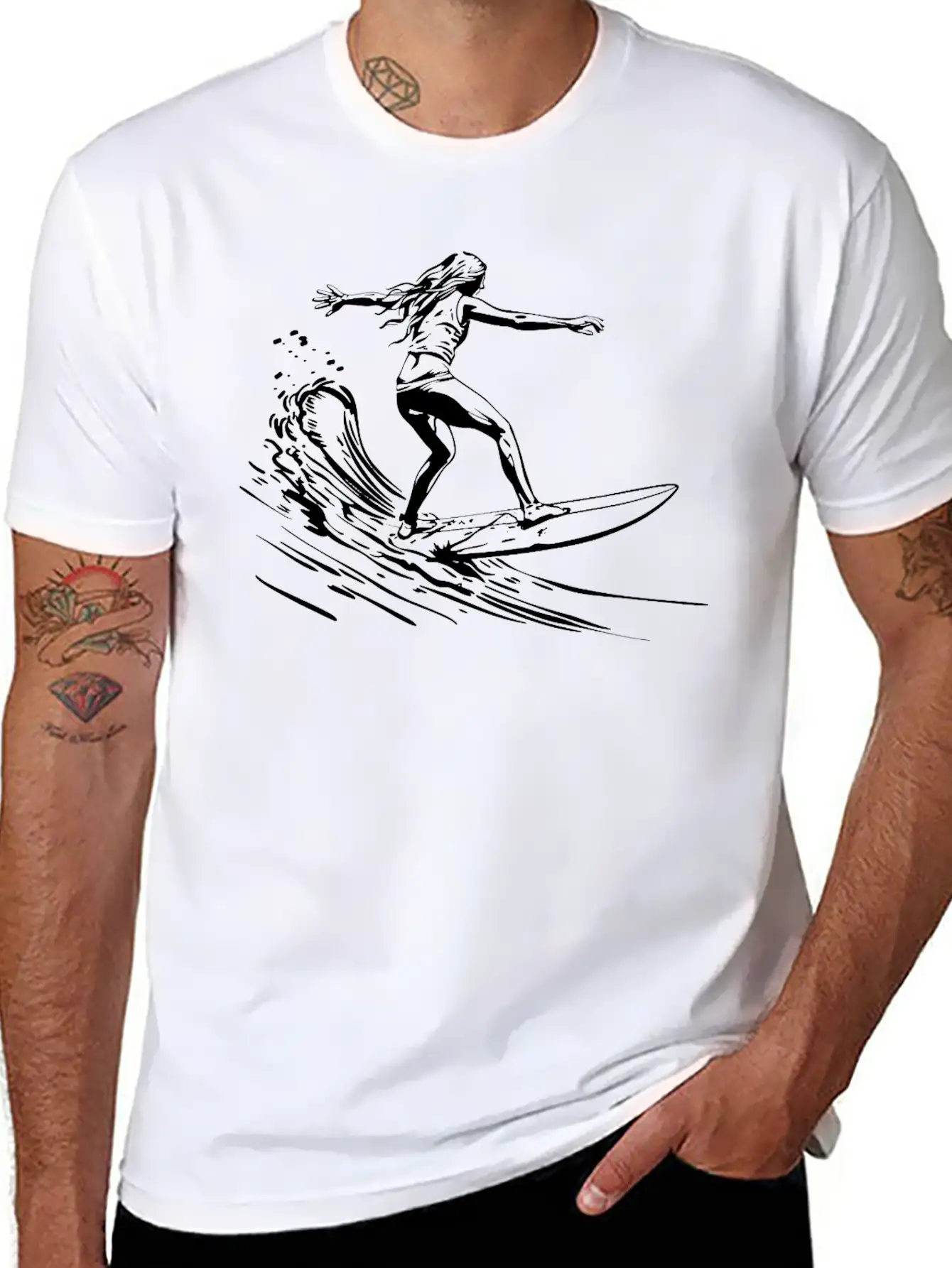 Surfing Girl Unisex Short Sleeve Soft Cotton T-Shirt – Casual Everyday Wear