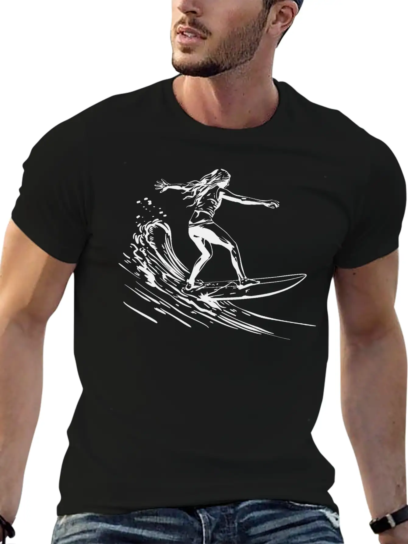 Surfing Girl Unisex Short Sleeve Soft Cotton T-Shirt – Casual Everyday Wear