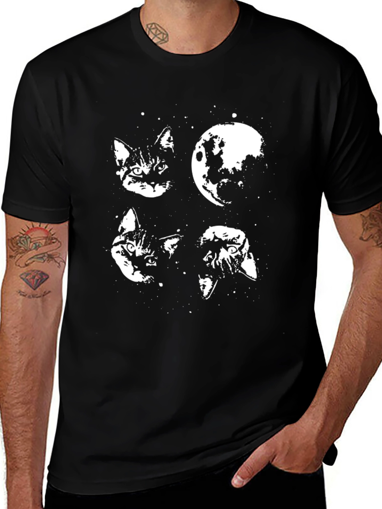 Cat & Moon Graphic Tee - Black
