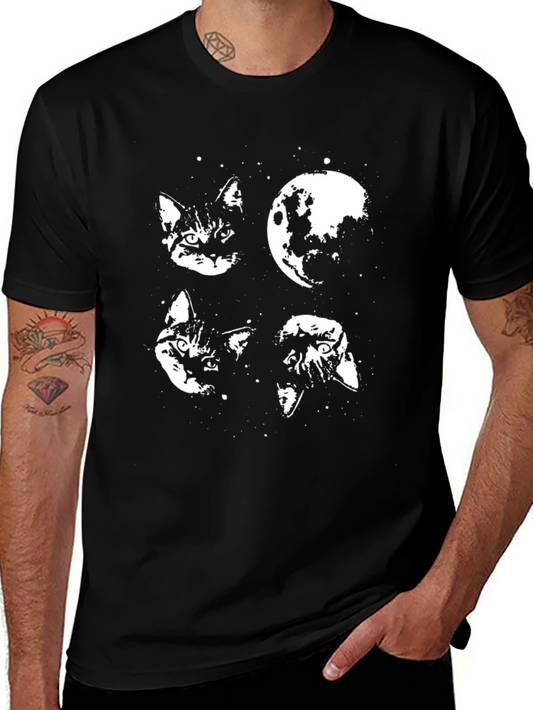 Cat & Moon Graphic Tee - Black