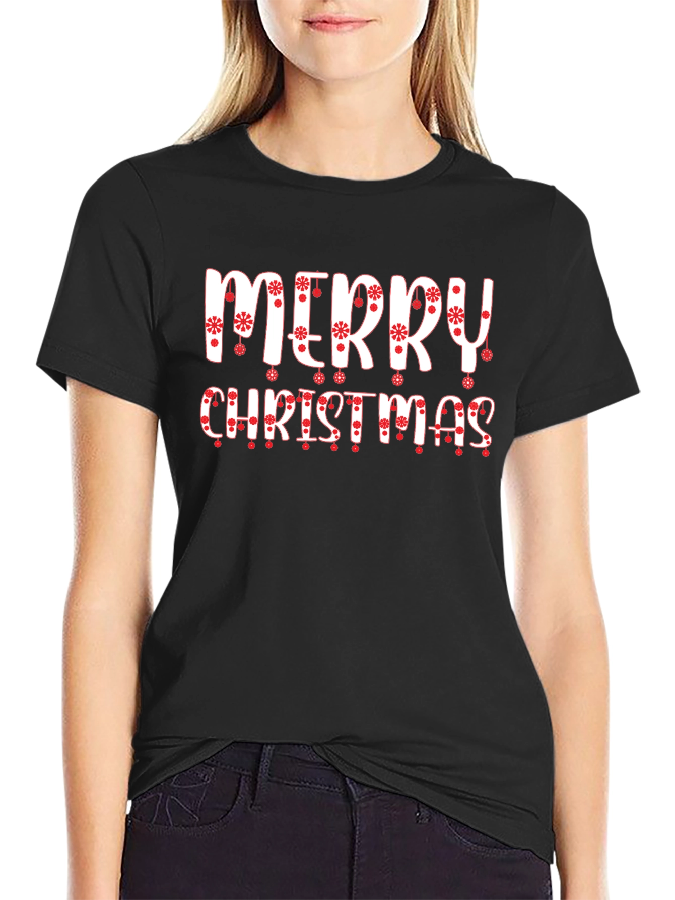 Festive Merry Christmas Graphic Tee - Black