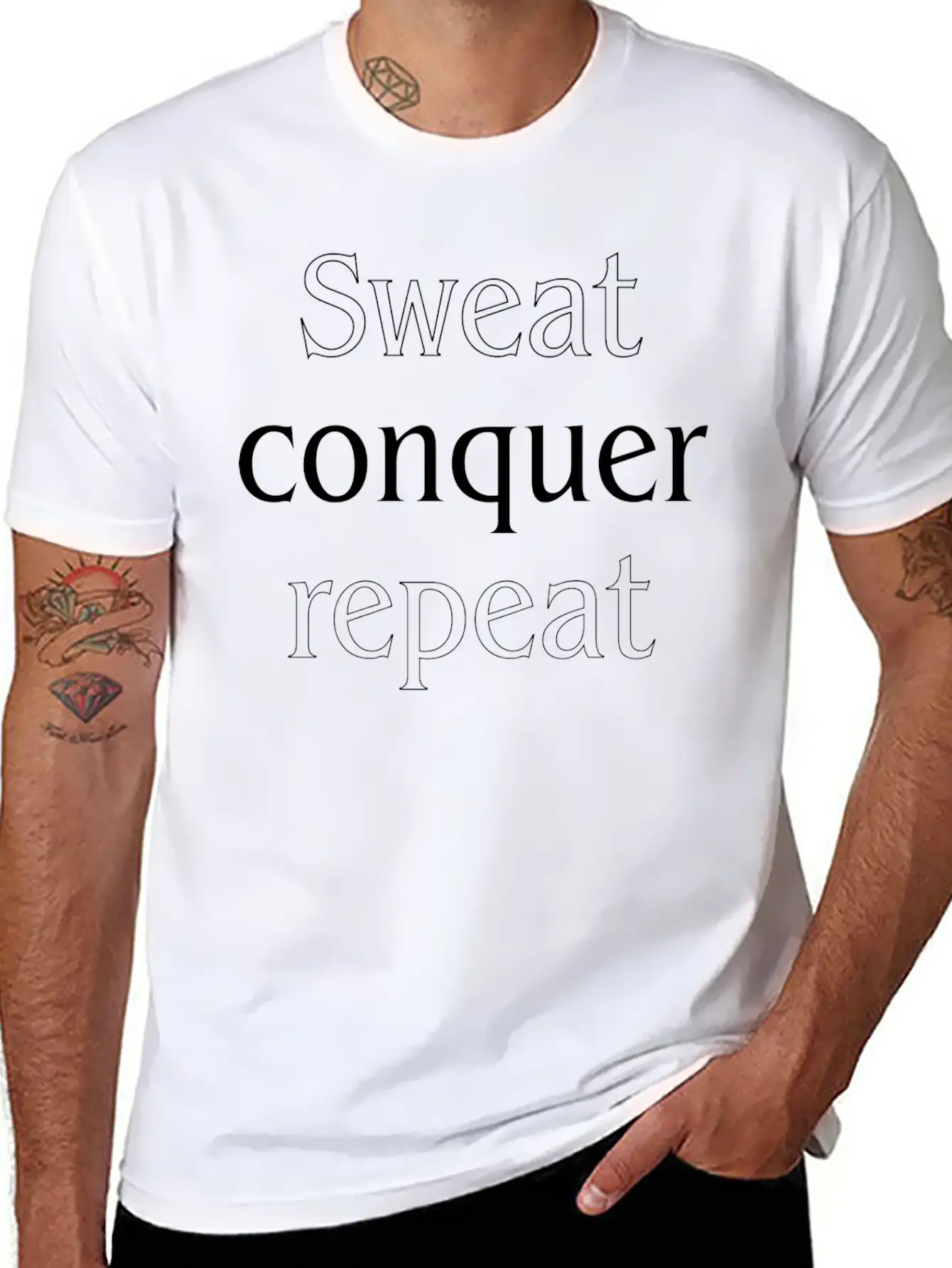 Sweat Conquer Repeat, Sports Motivational Quote Unisex Short Sleeve Soft Cotton T-Shirt – Casual Everyday Wear