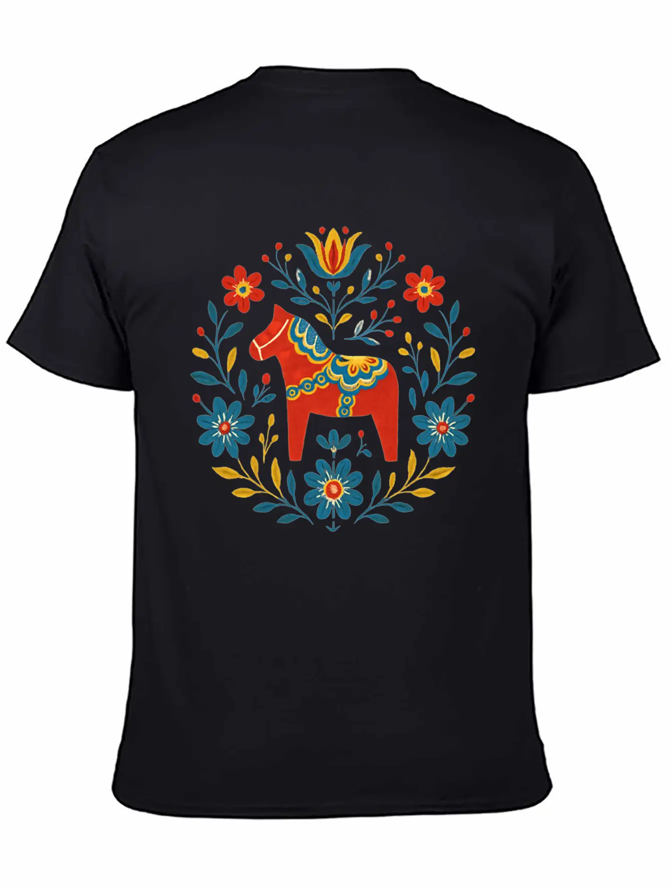 Swedish Dala Horse Folk Art Design Stylish Everyday T-Shirt – Unisex Basic Cotton Tee