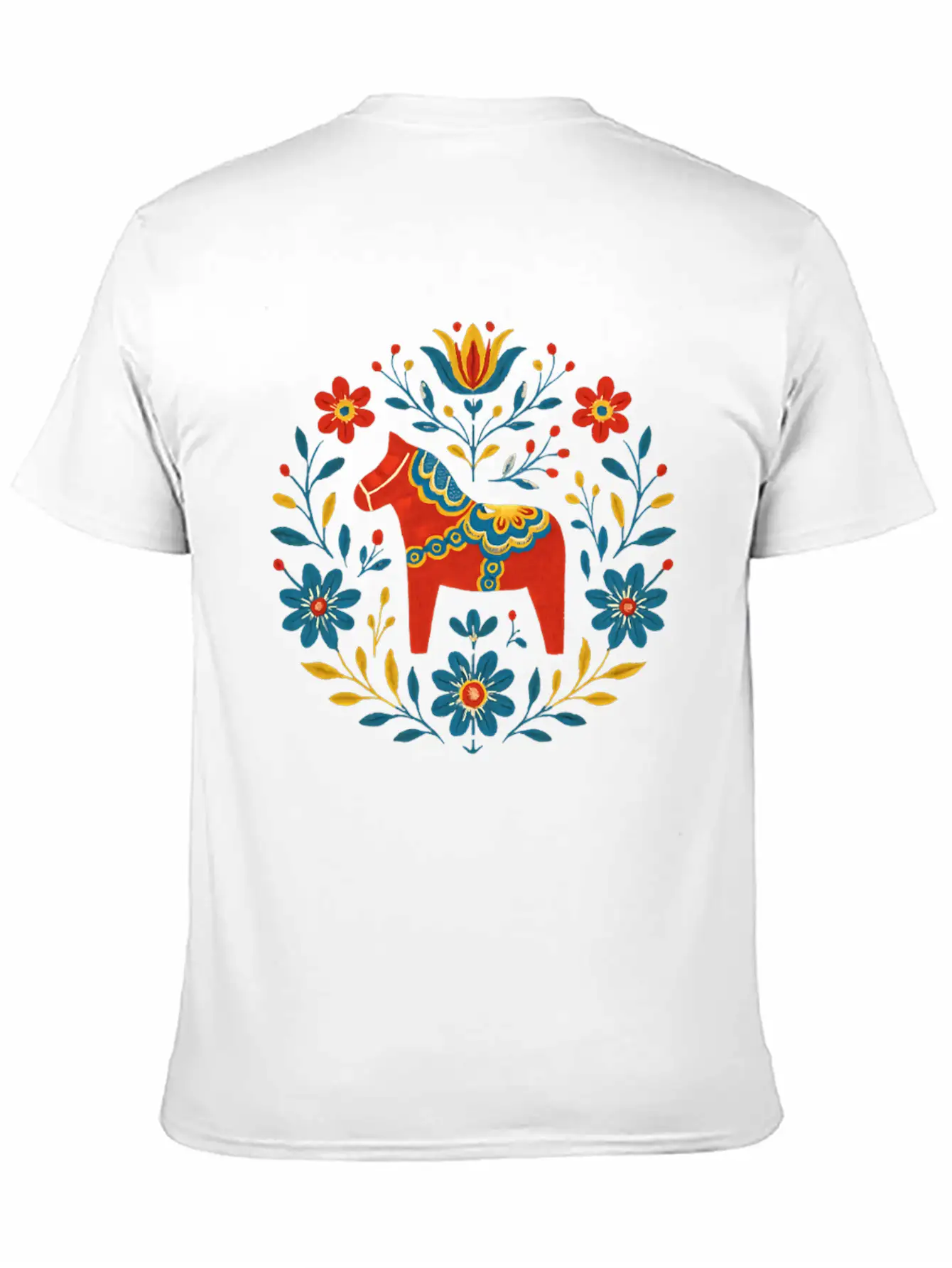Swedish Dala Horse Folk Art Design Stylish Everyday T-Shirt – Unisex Basic Cotton Tee