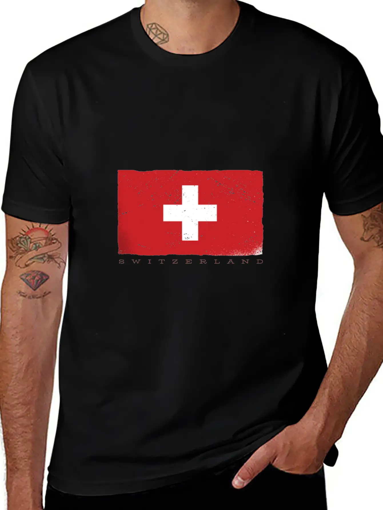 Switzerland Flag Grunge Look Nice Swiss Tshirts Stylish Everyday T-Shirt – Unisex Basic Cotton Tee