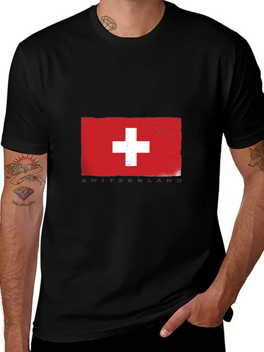 Switzerland Flag Grunge Look Nice Swiss Tshirts Stylish Everyday T-Shirt – Unisex Basic Cotton Tee