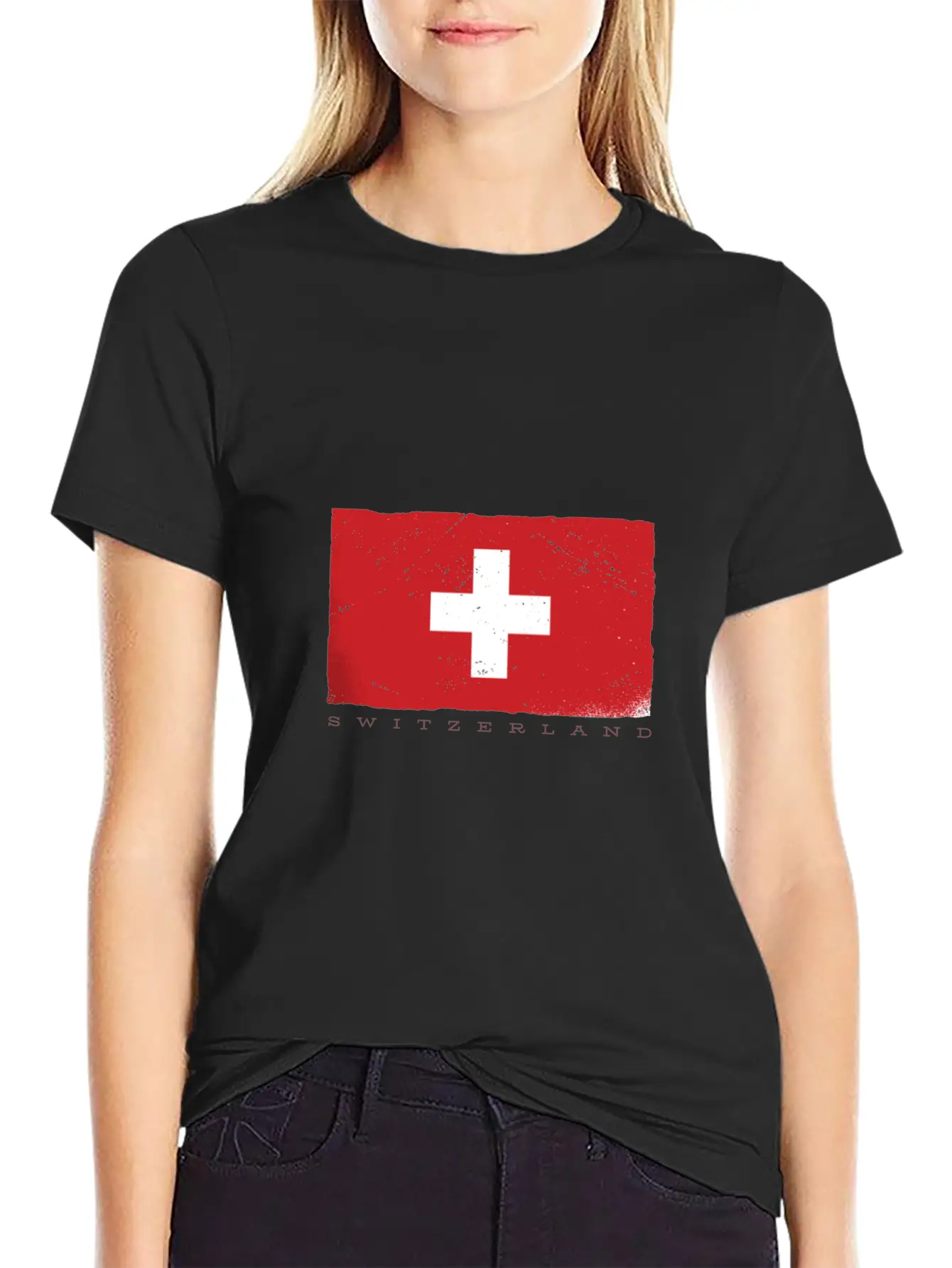 Switzerland Flag Grunge Look Nice Swiss Tshirts Stylish Everyday T-Shirt – Unisex Basic Cotton Tee