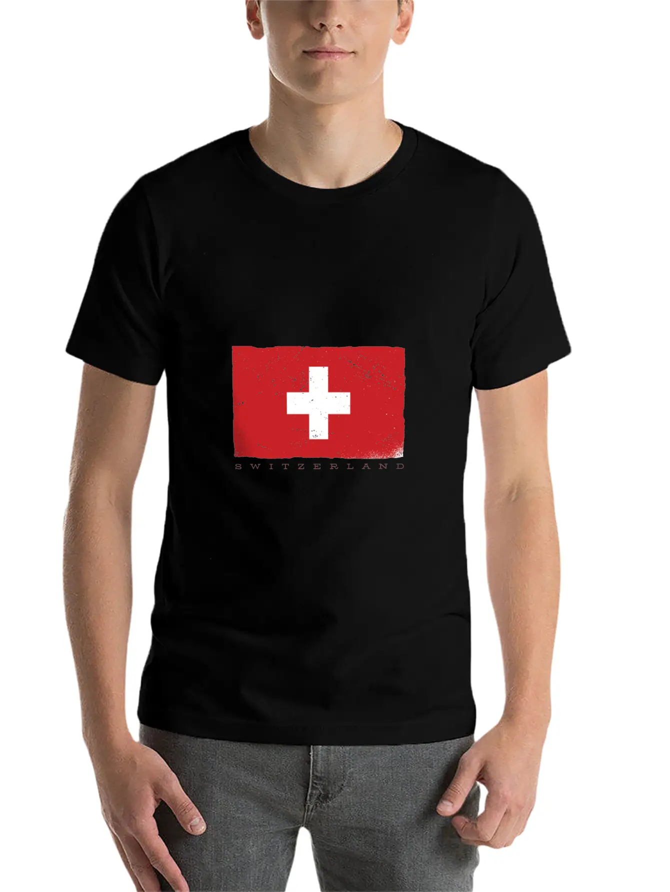 Switzerland Flag Grunge Look Nice Swiss Tshirts Stylish Everyday T-Shirt – Unisex Basic Cotton Tee