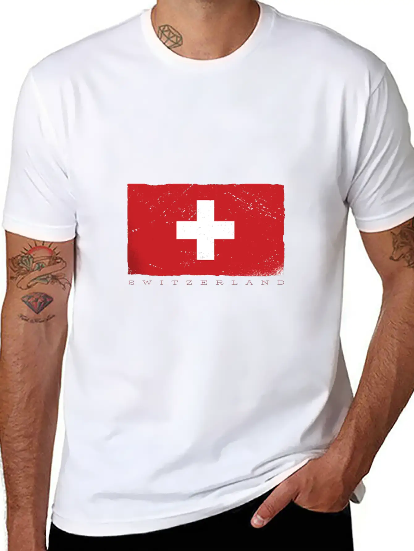 Switzerland Flag Grunge Look Nice Swiss Tshirts Stylish Everyday T-Shirt – Unisex Basic Cotton Tee